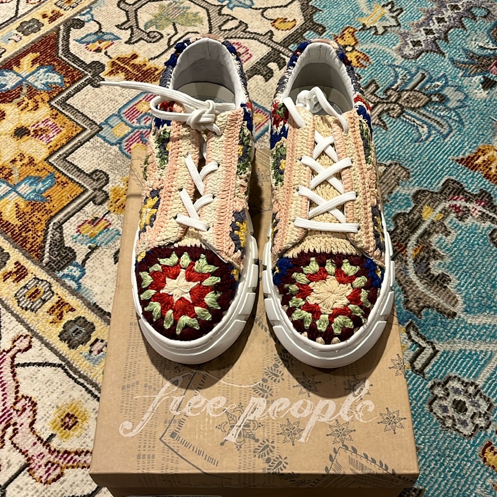 FREE PEOPLE Catch Me If You Can Crochet Sneakers Multi Colors size 40 NIB
